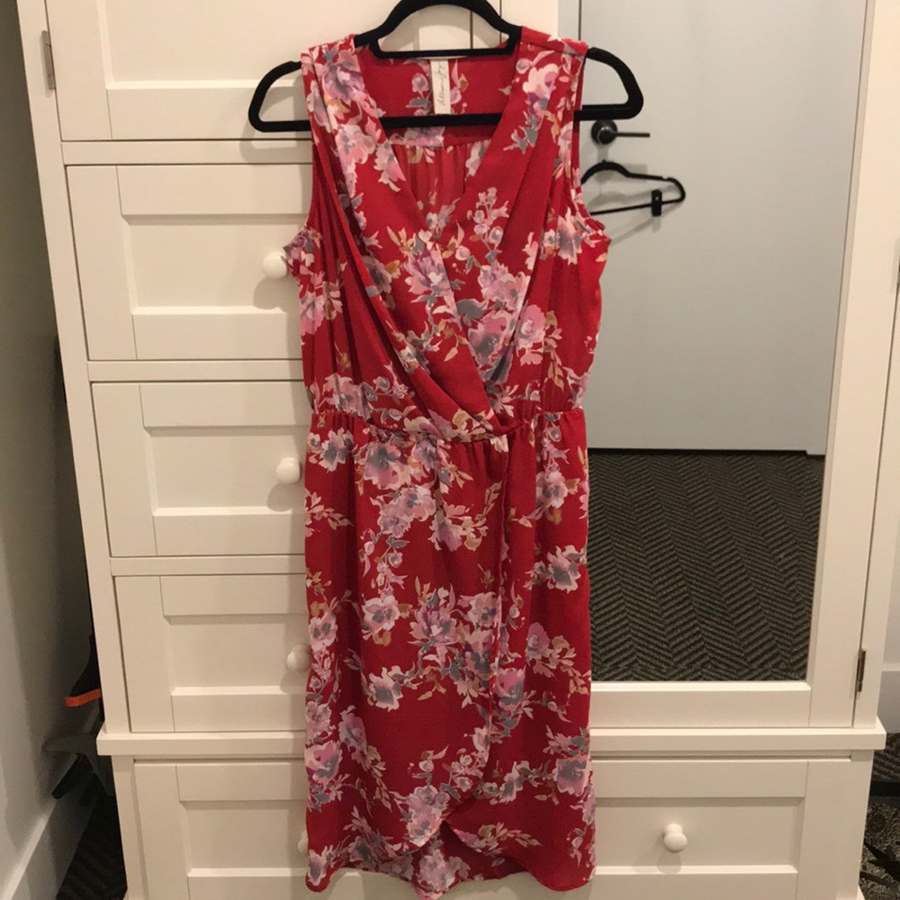 Allison Joy Floral Midi Dress | Size S | Red & Pink | Sleeveless